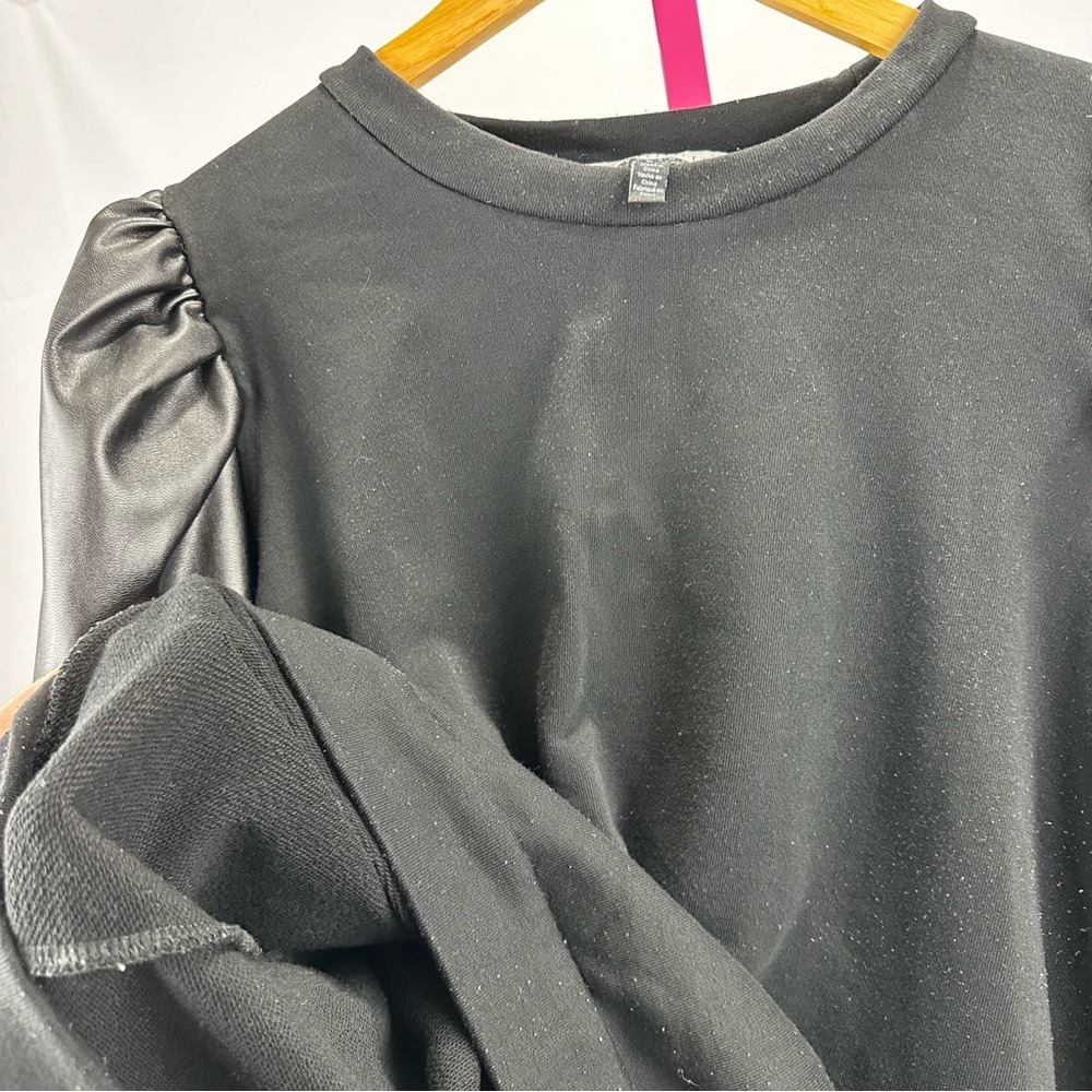 Eloquii Short Sleeve Black Shirt Faux Leather‎ Puff Sleeves Women's Plus 18/20 - Picture 5 of 8